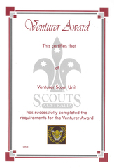 Venturer Award Certificate